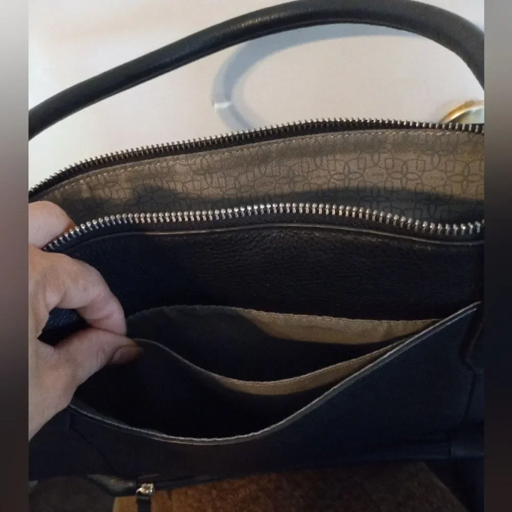 LODIS Large Black Leather Tote Bag
